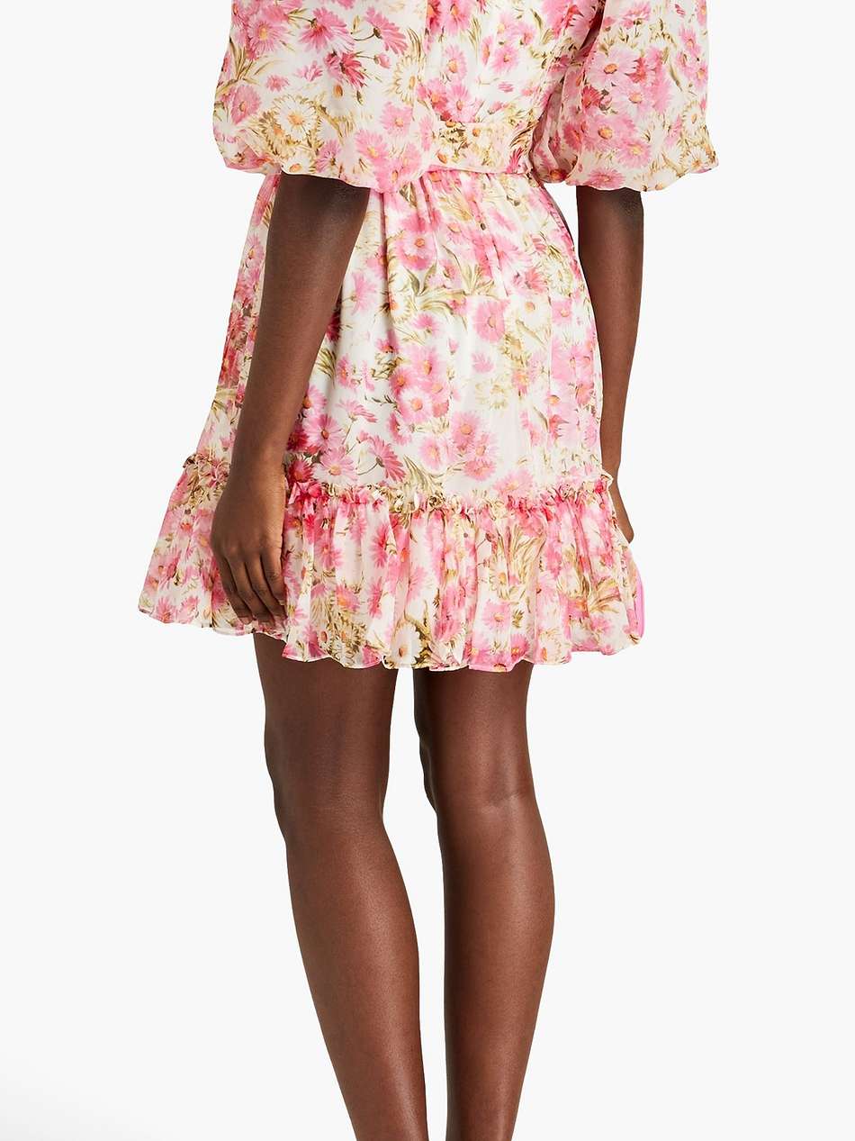 gathered floral-print organza mini dress