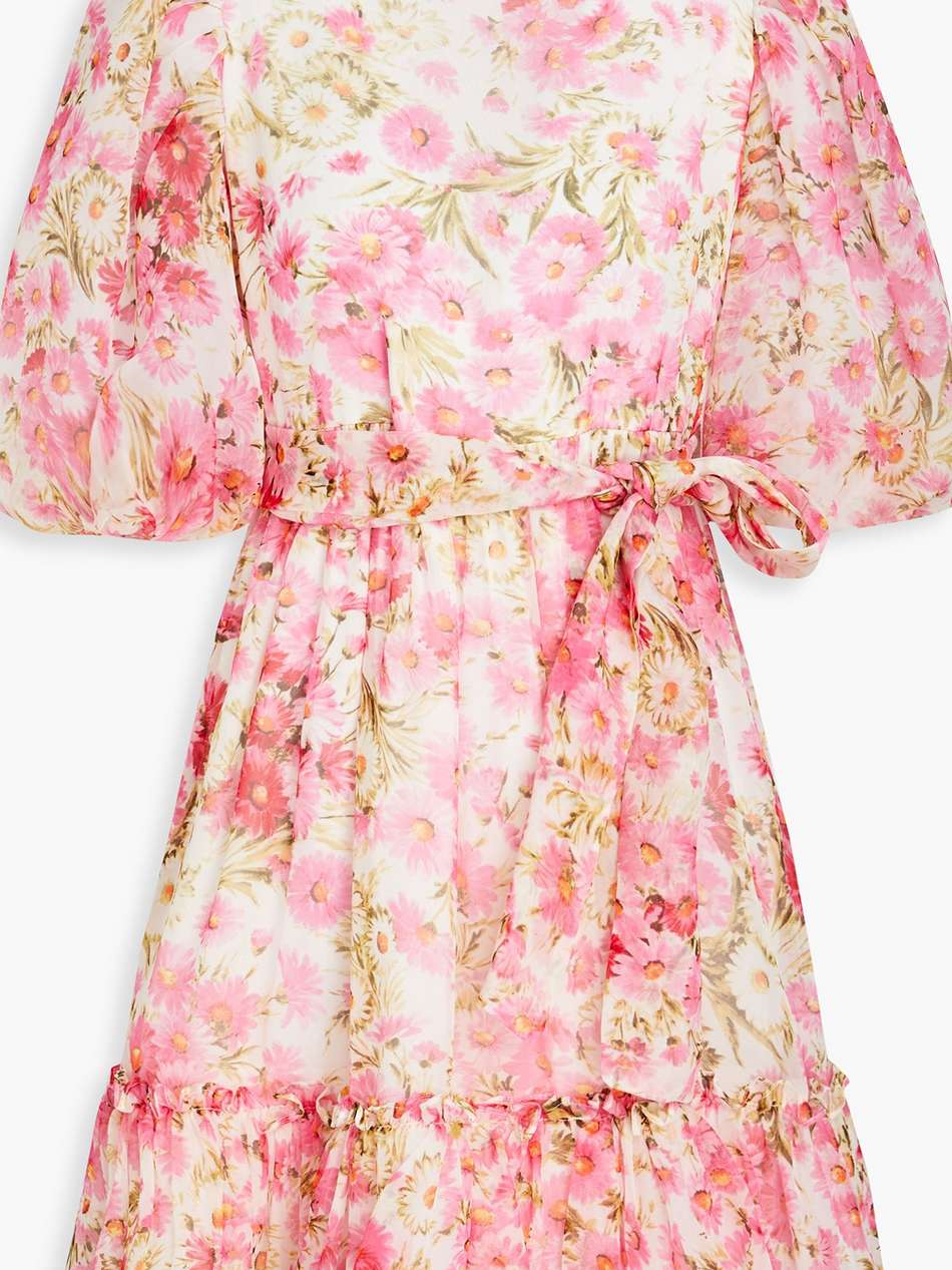 gathered floral-print organza mini dress