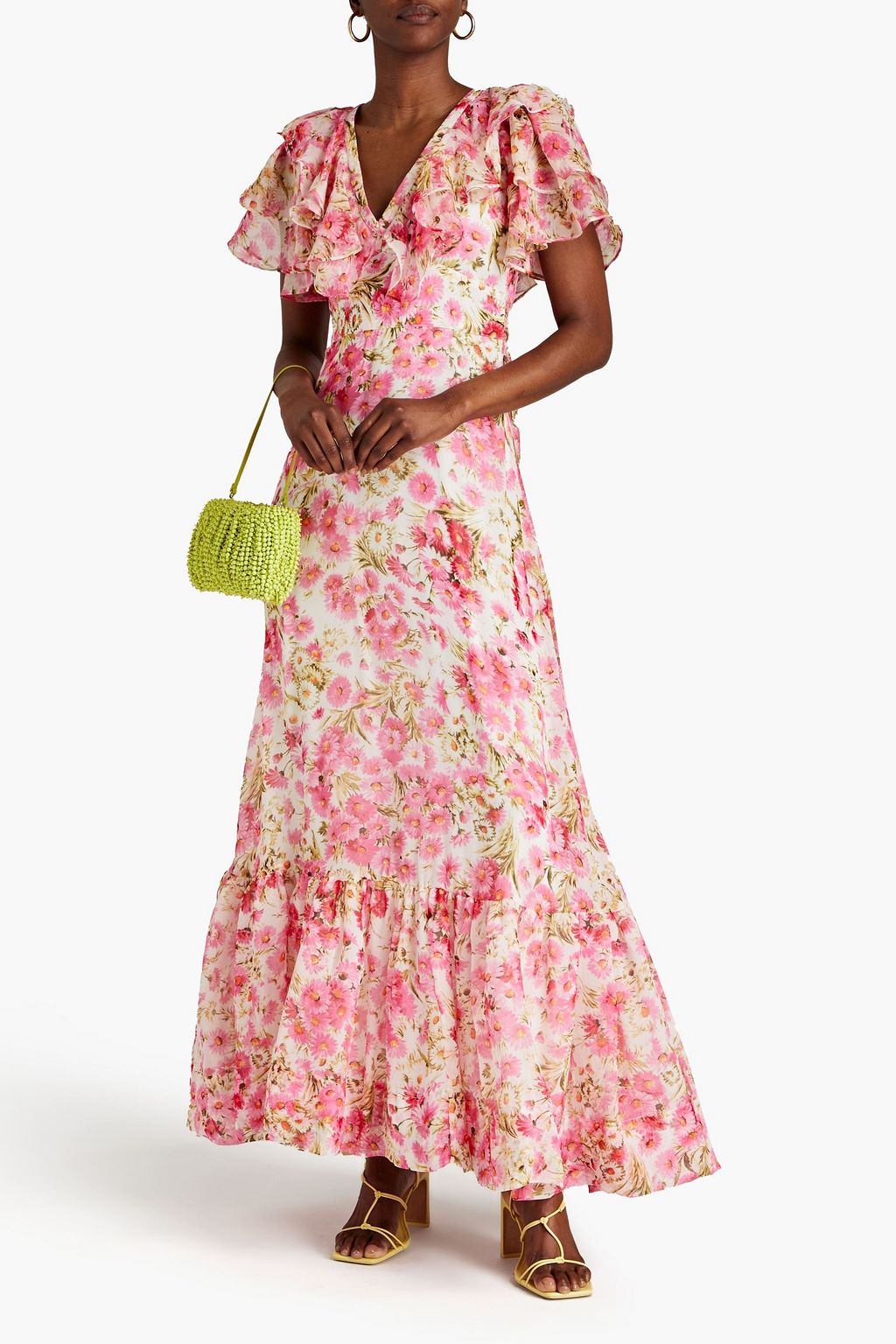 BYTIMO Ruffled floral-print organza gown