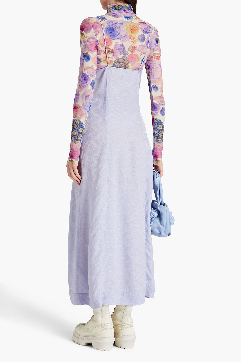 Ganni Floral Jacquard Midi Slip Dress In Sky Blue