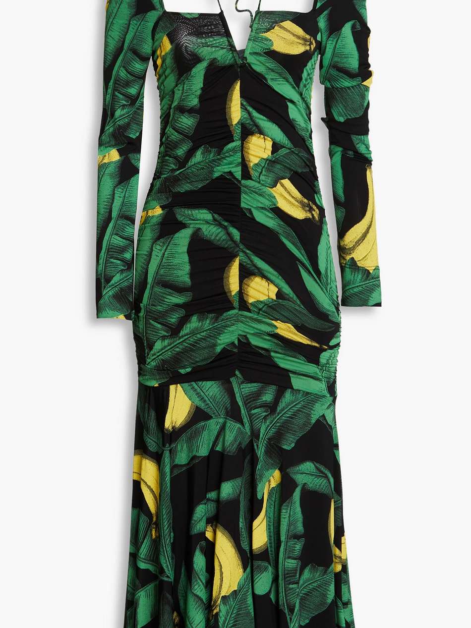 ruched printed stretch-jersey midi dress