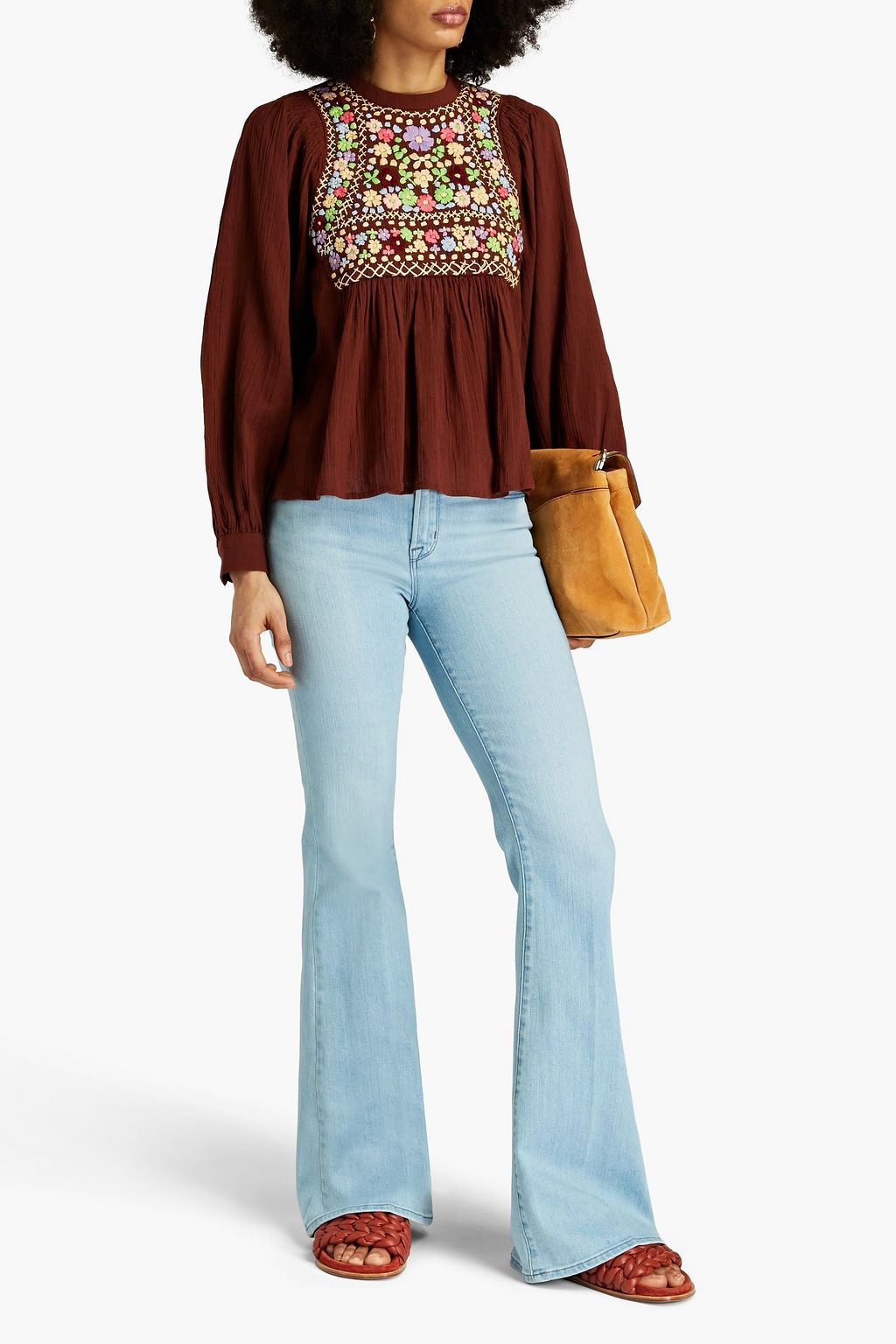 ANTIK BATIK Gathered embroidered cotton blouse