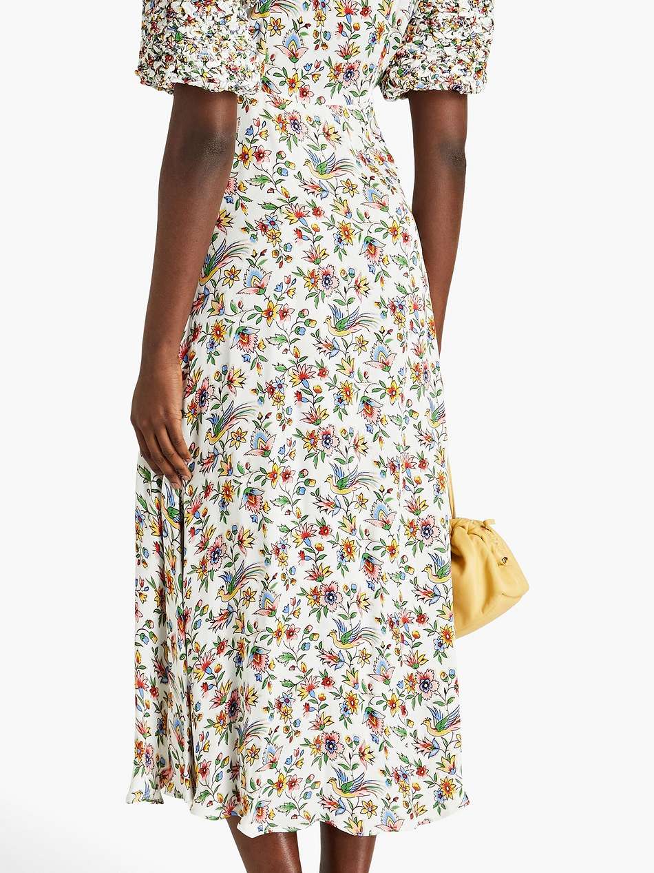 off-the-shoulder printed satin-crepe midi dress