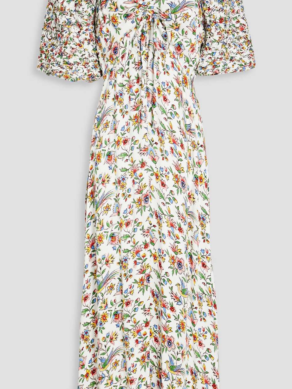 off-the-shoulder printed satin-crepe midi dress