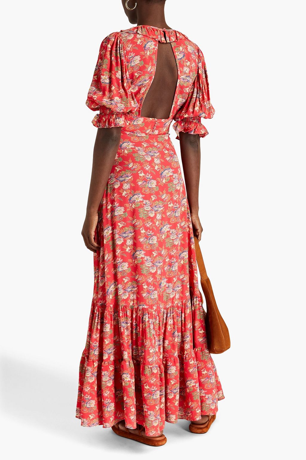 BYTIMO Cutout gathered floral-print crepe maxi dress