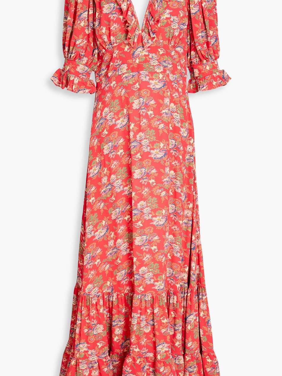 cutout gathered floral-print crepe maxi dress
