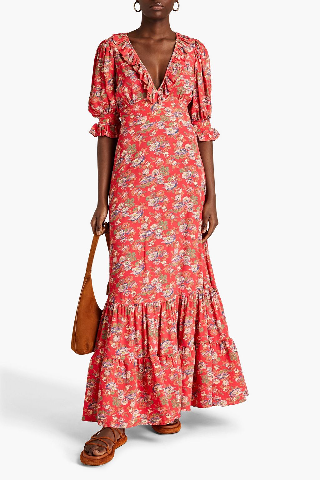 BYTIMO Cutout gathered floral-print crepe maxi dress