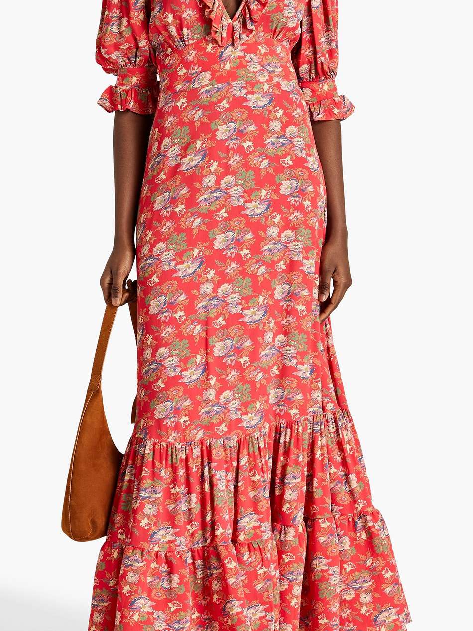 cutout gathered floral-print crepe maxi dress
