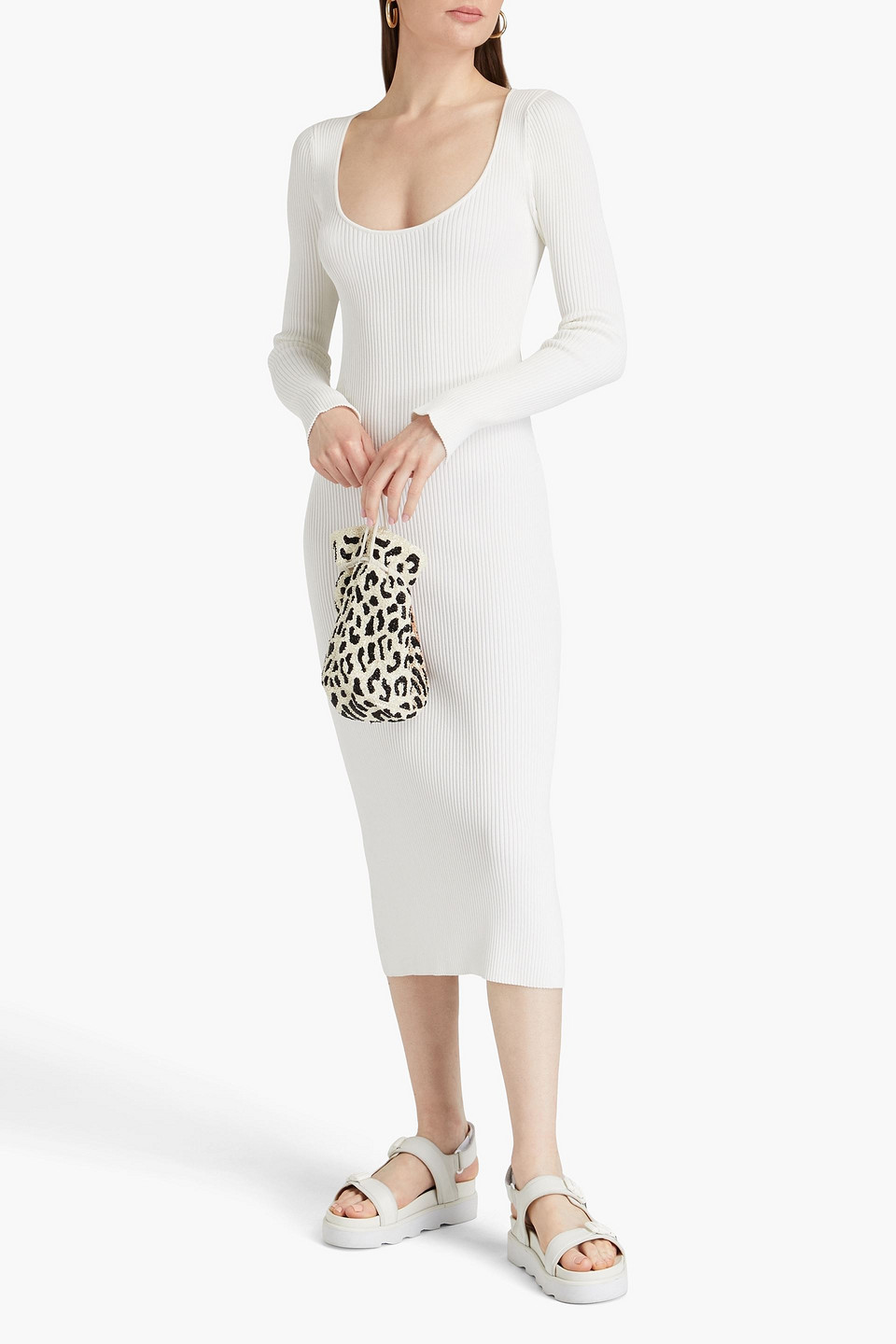 GANNI RIBBED-KNIT MIDI DRESS 3074457345637005119
