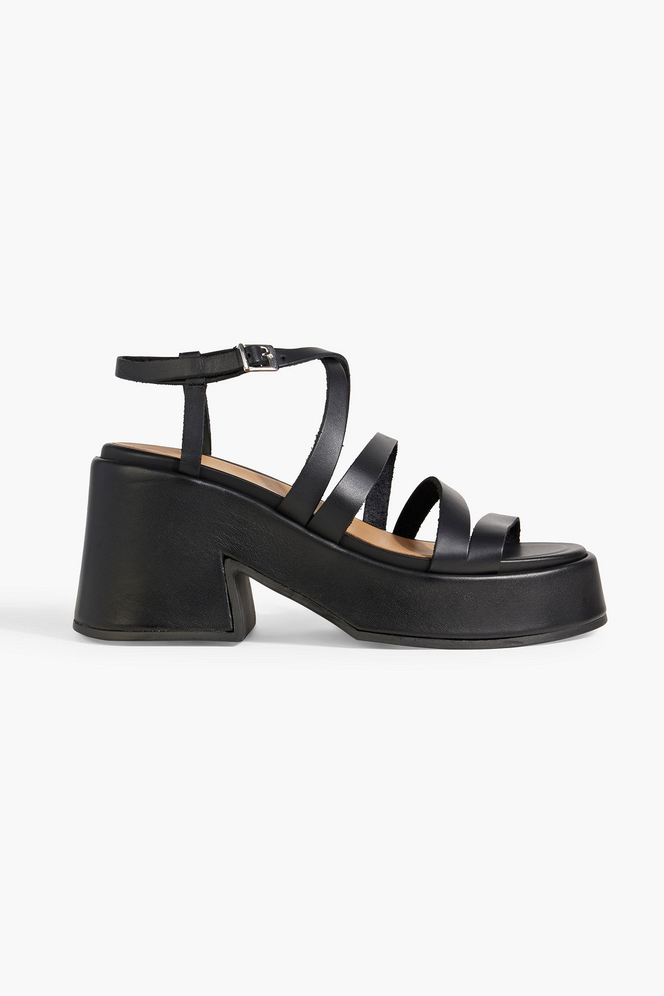 Ganni Strappy Platform Sandals In Black Calf Leather In Black