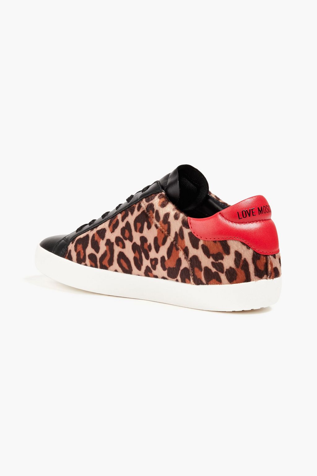 LOVE MOSCHINO Sequin-embellished leopard-print velvet and leather sneakers