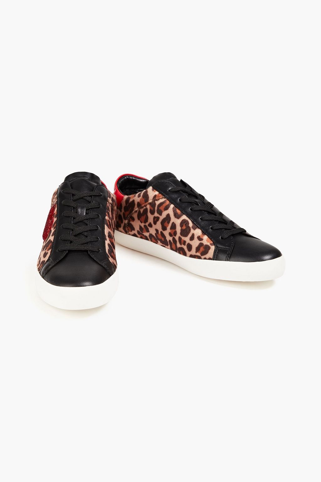 LOVE MOSCHINO Sequin-embellished leopard-print velvet and leather sneakers