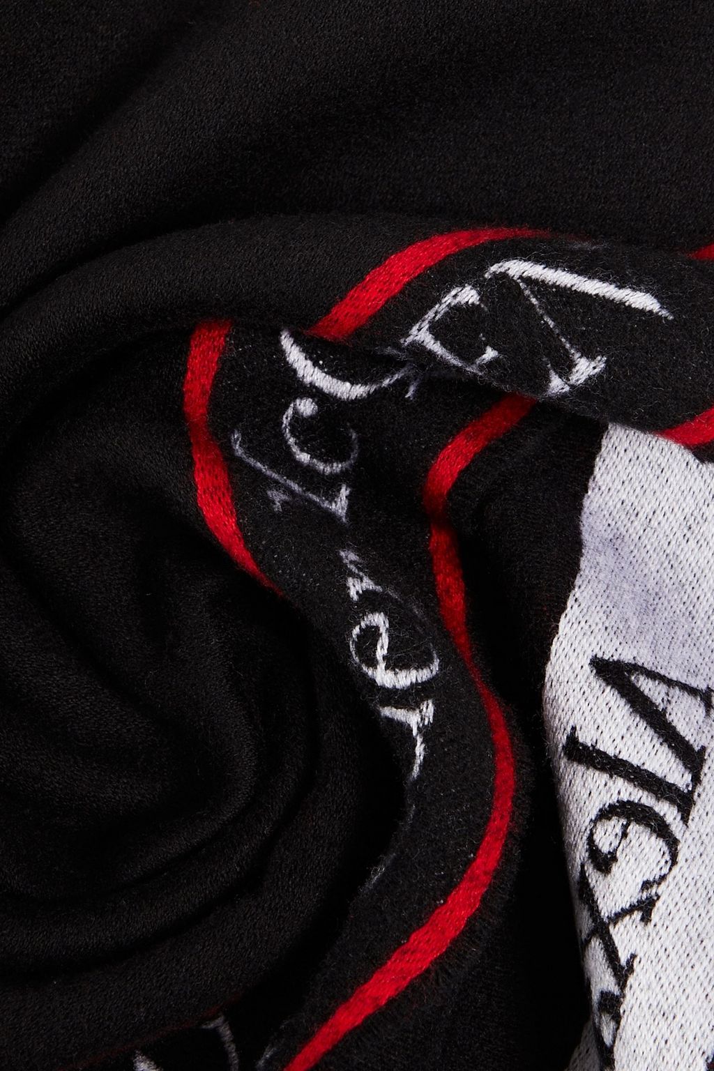 ALEXANDER MCQUEEN Fringed logo-print wool and cashmere-blend scarf