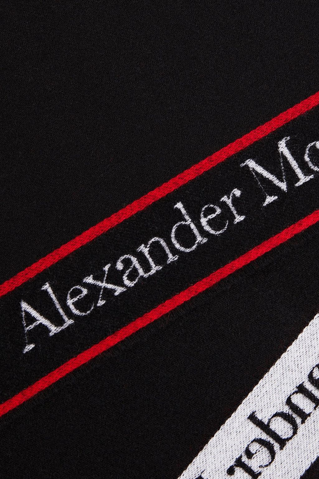 ALEXANDER MCQUEEN Fringed logo-print wool and cashmere-blend scarf