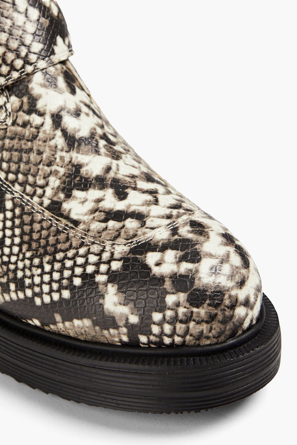 LOVE MOSCHINO Snake-effect leather combat boots