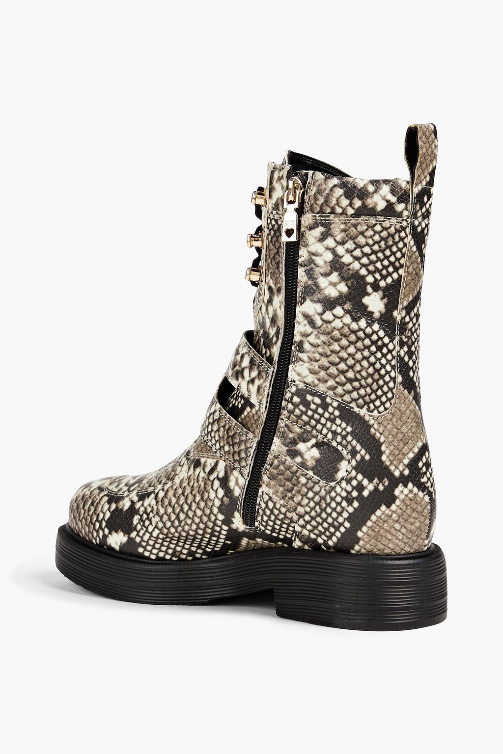 LOVE MOSCHINO Snake-effect leather combat boots