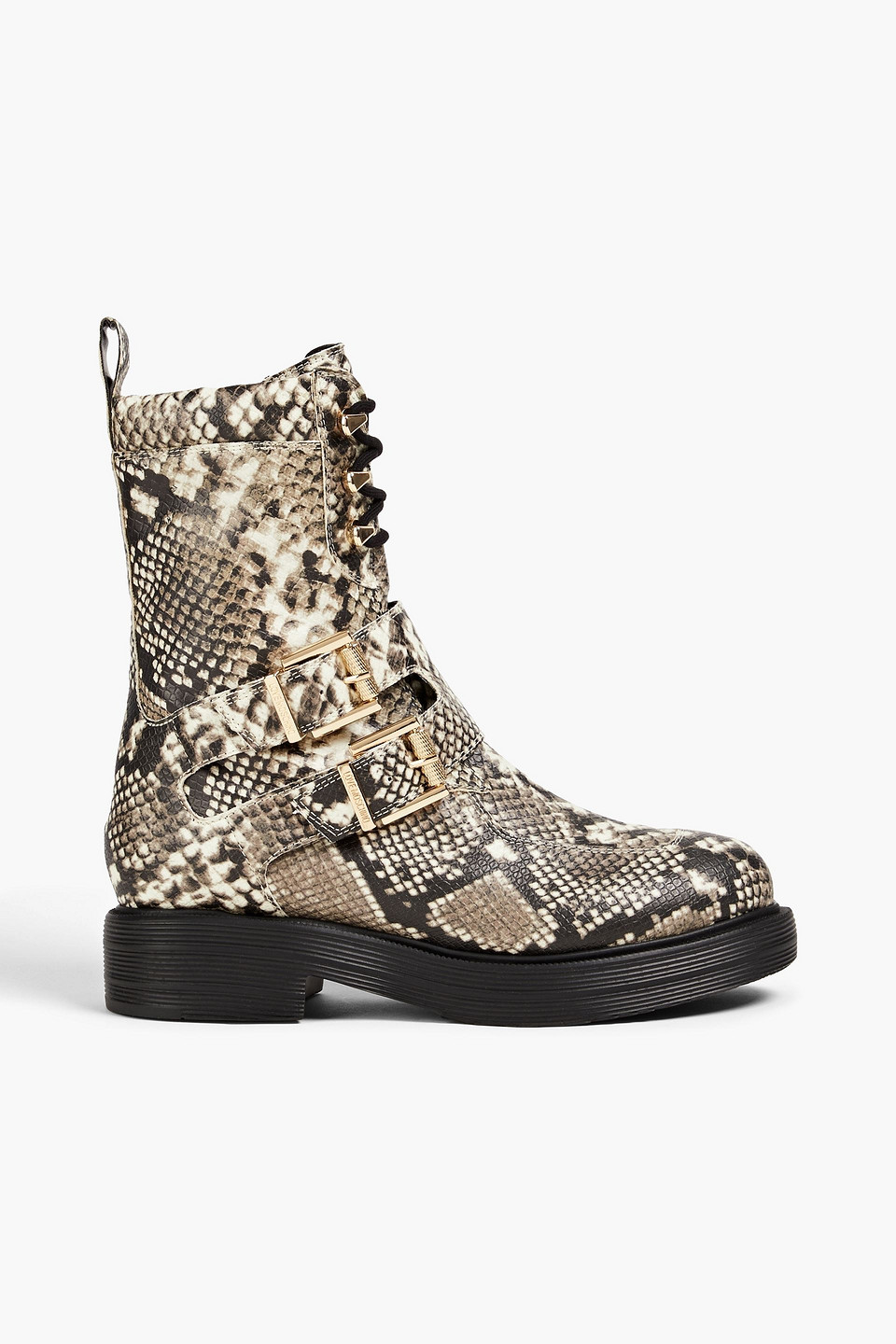 Love Moschino Snake-effect Leather Combat Boots In Animal Print