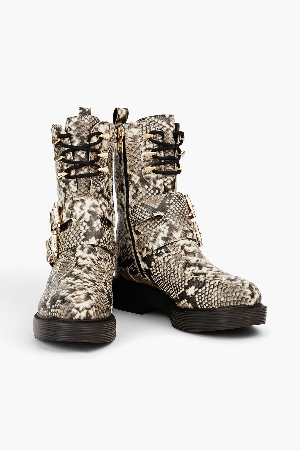 LOVE MOSCHINO Snake-effect leather combat boots