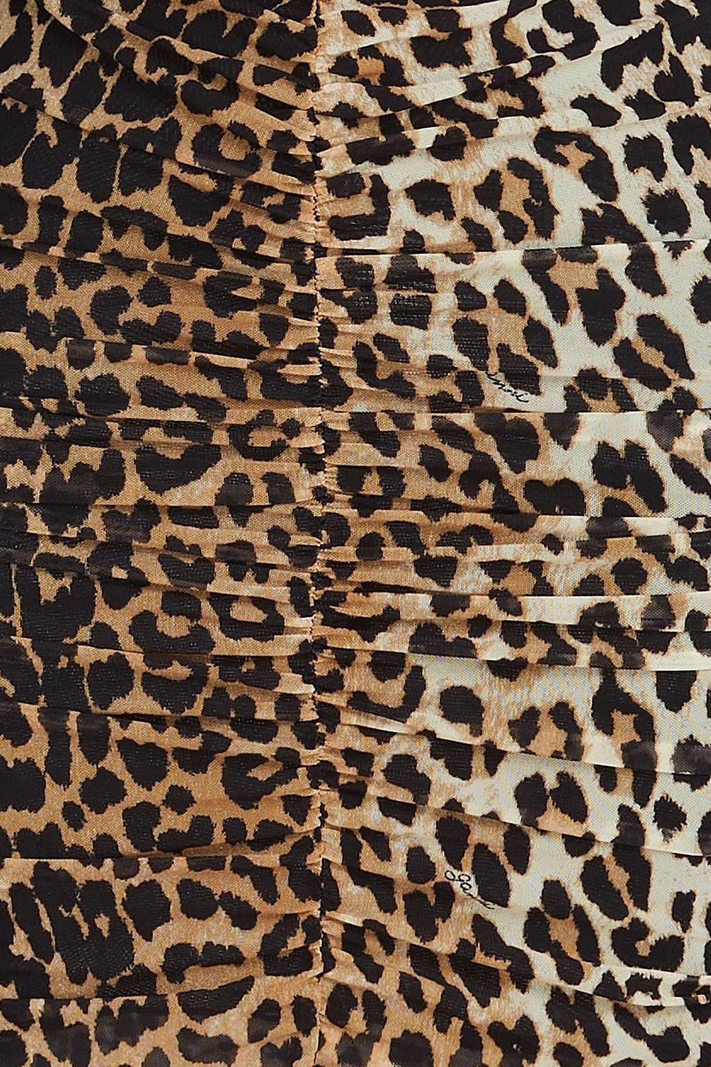 GANNI Ruched leopard-print stretch-mesh mini dress