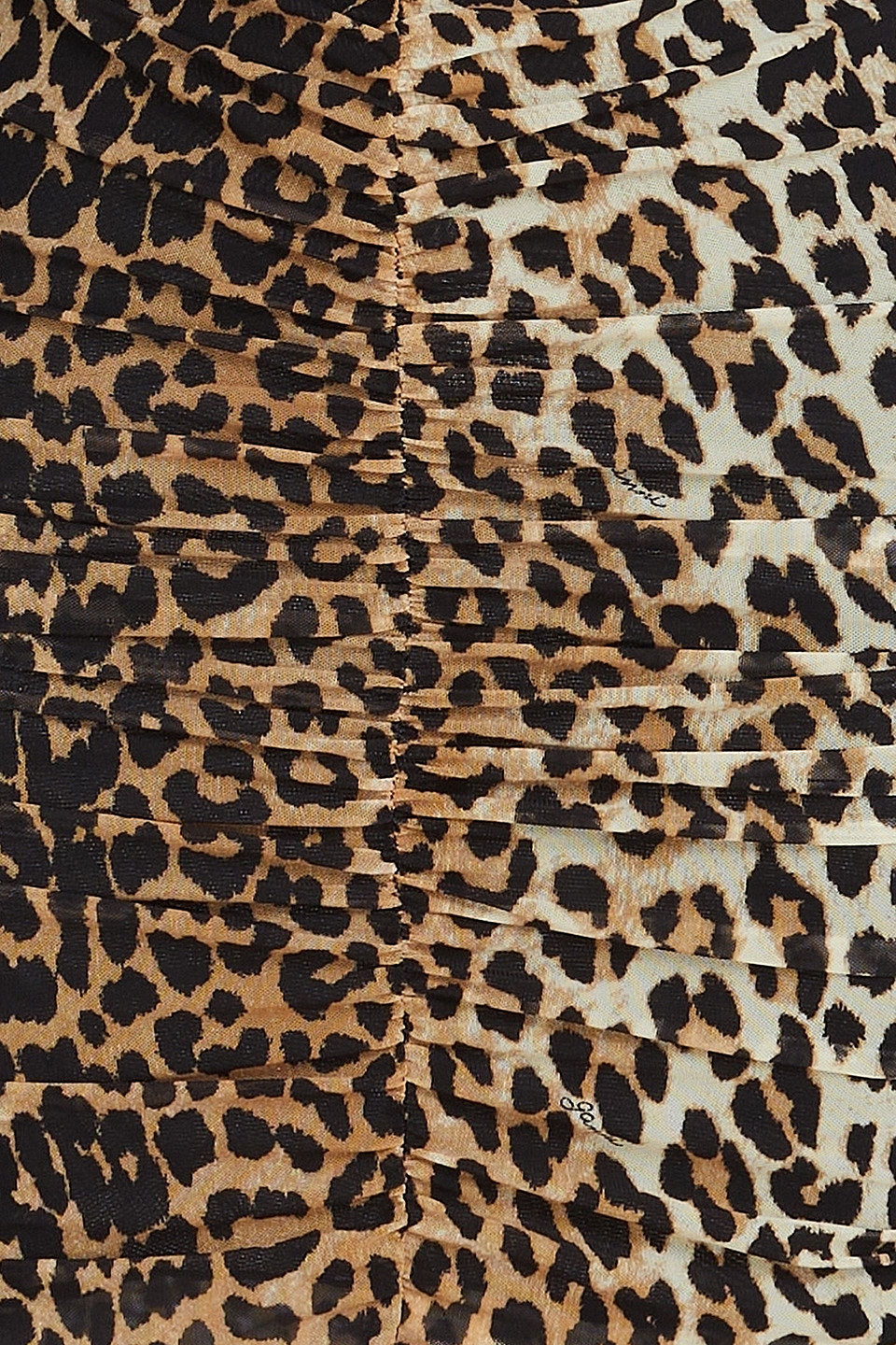 Ganni Bow-detailed Ruched Leopard-print Cotton-poplin Mini Dress In Animal Print