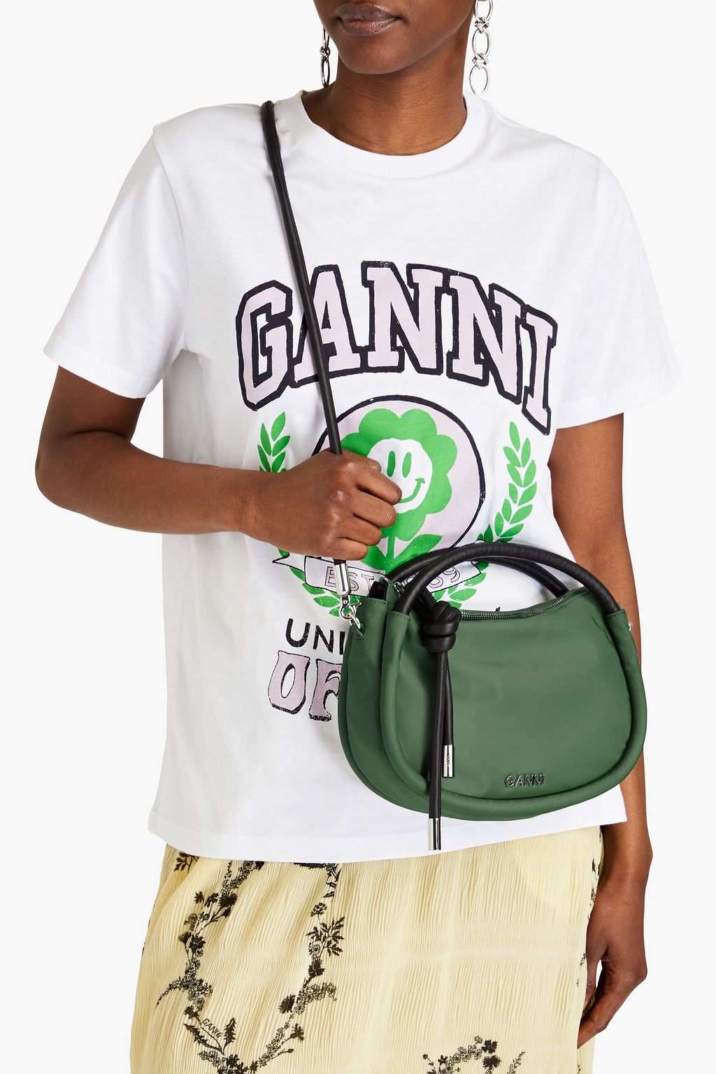 GANNI Leather-trimmed shell tote