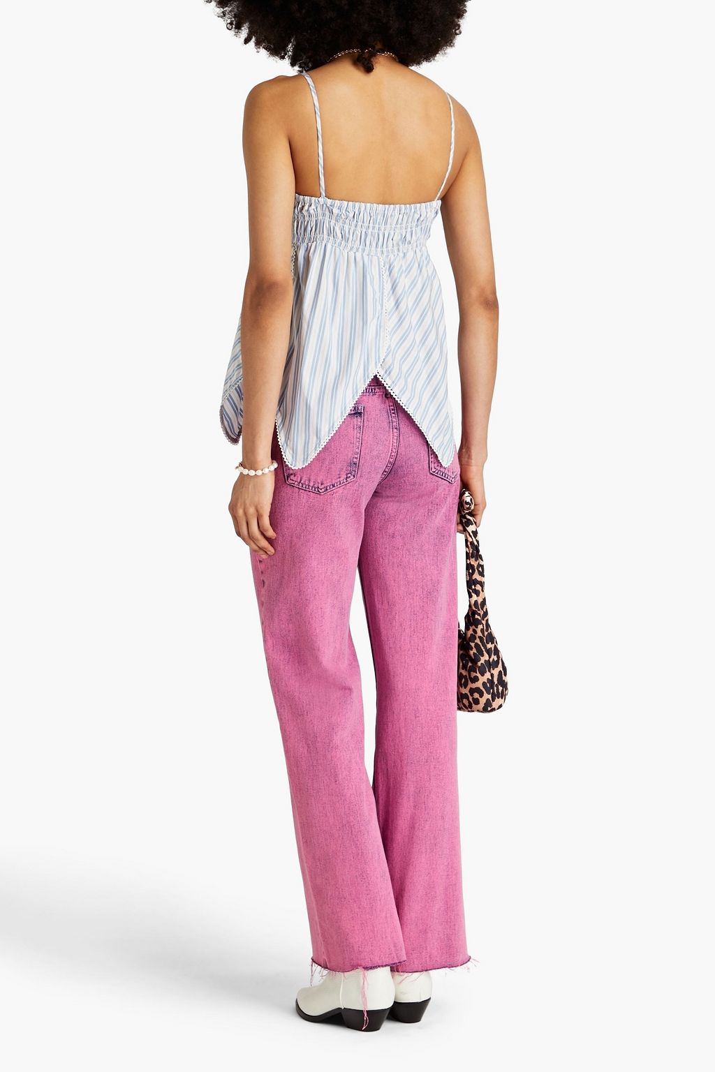 GANNI Striped cotton-poplin top