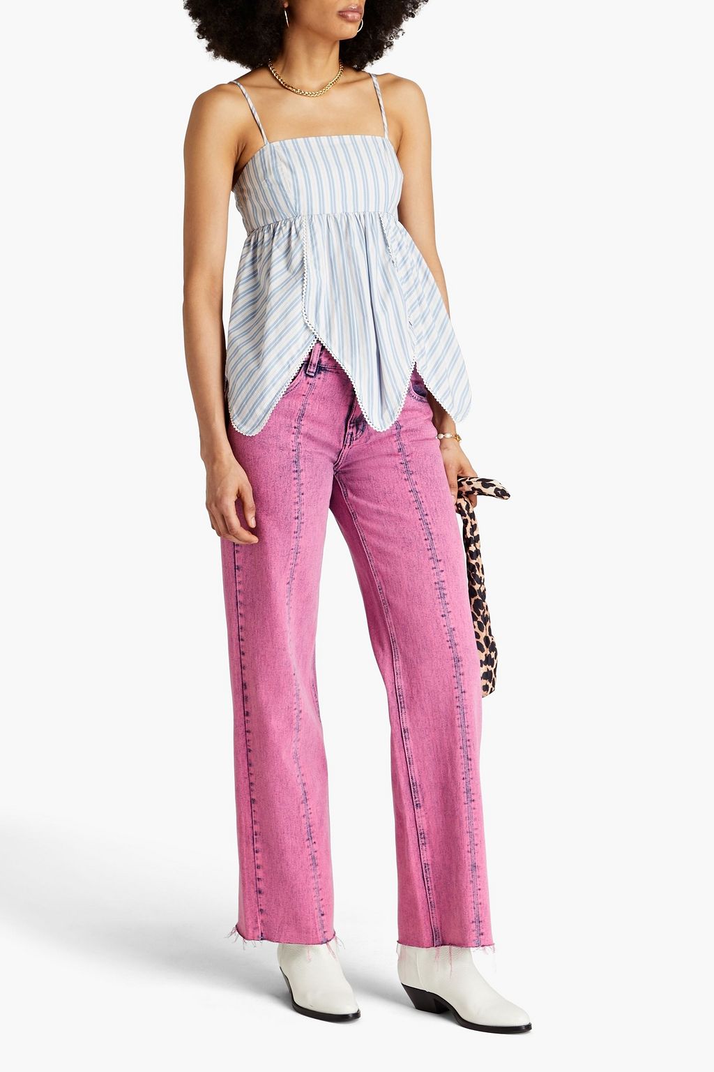 GANNI Striped cotton-poplin top