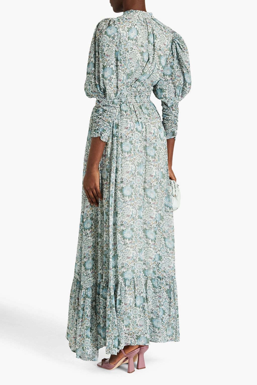 BYTIMO Shirred floral-print crepe maxi dress
