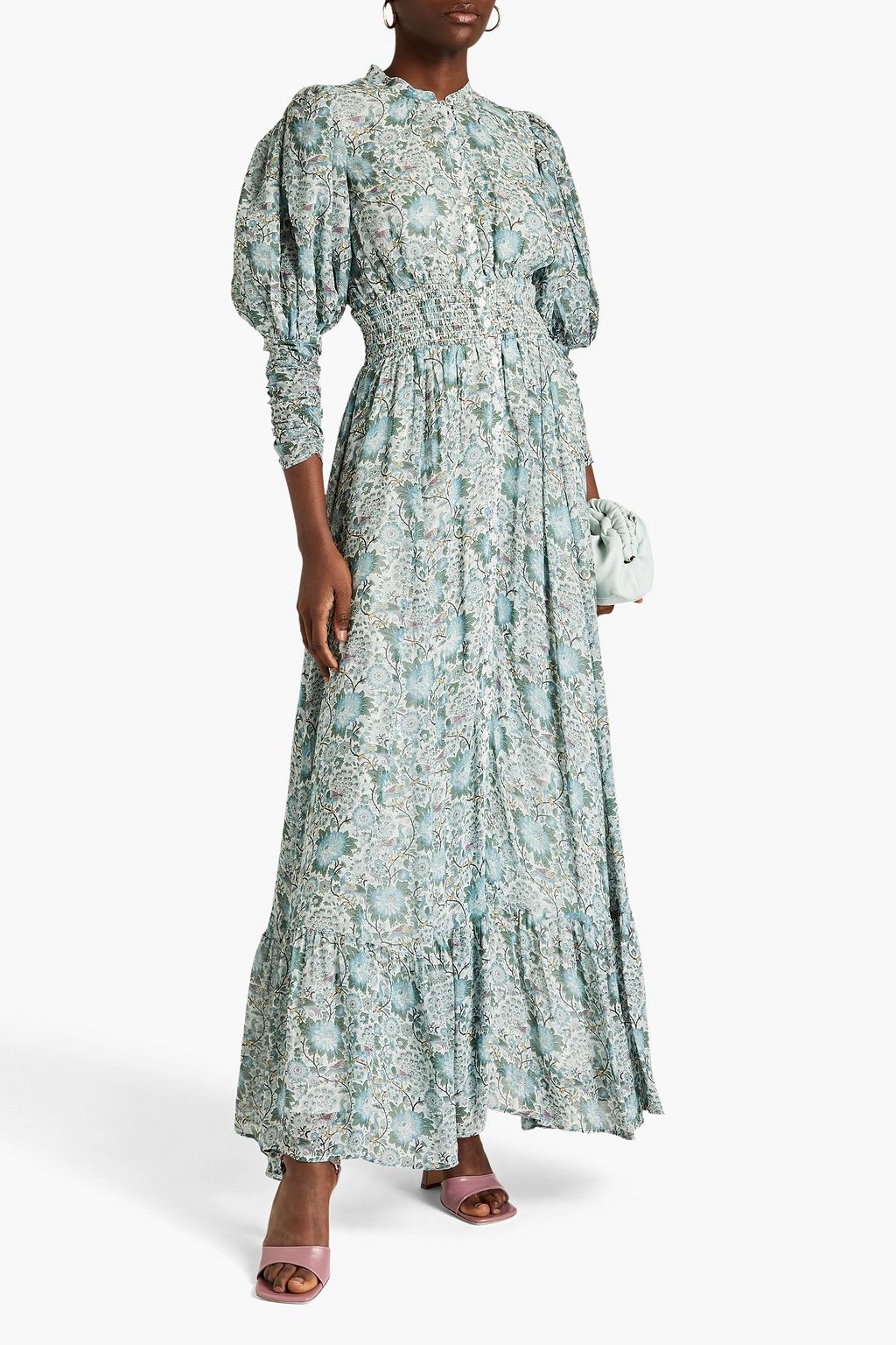 BYTIMO Shirred floral-print crepe maxi dress