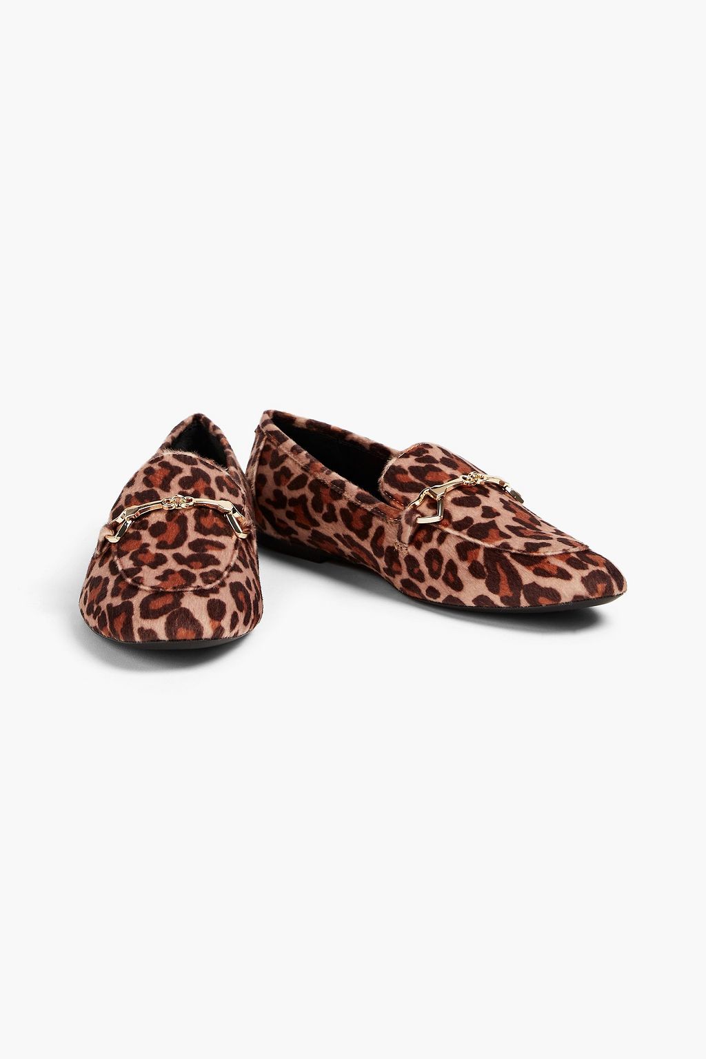 LOVE MOSCHINO Embellished leopard-print faux calf hair loafers