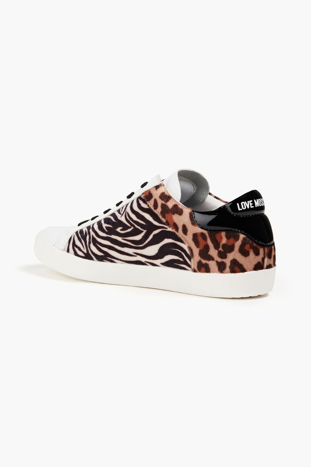 LOVE MOSCHINO Glittered printed velvet and leather sneakers