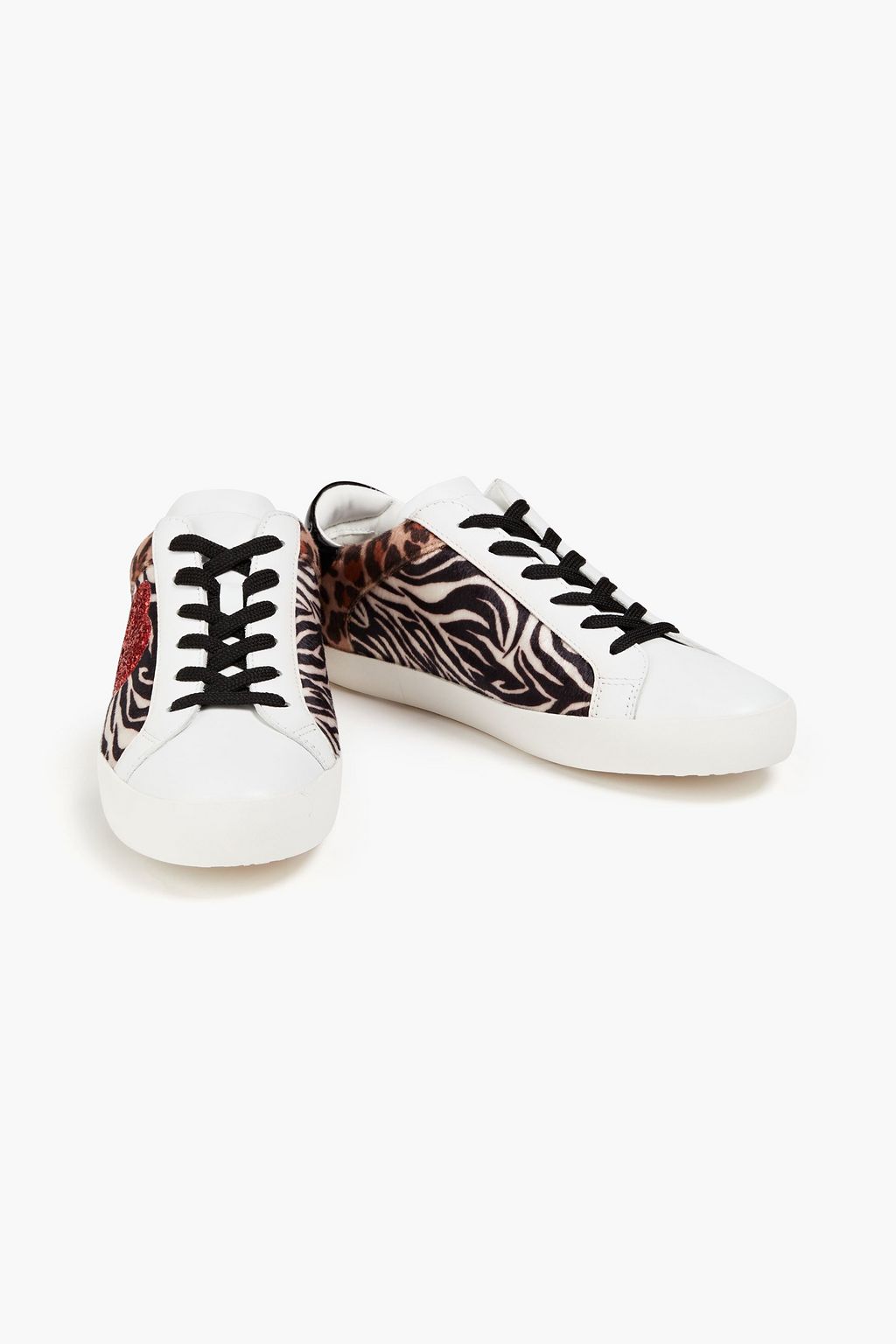 LOVE MOSCHINO Glittered printed velvet and leather sneakers