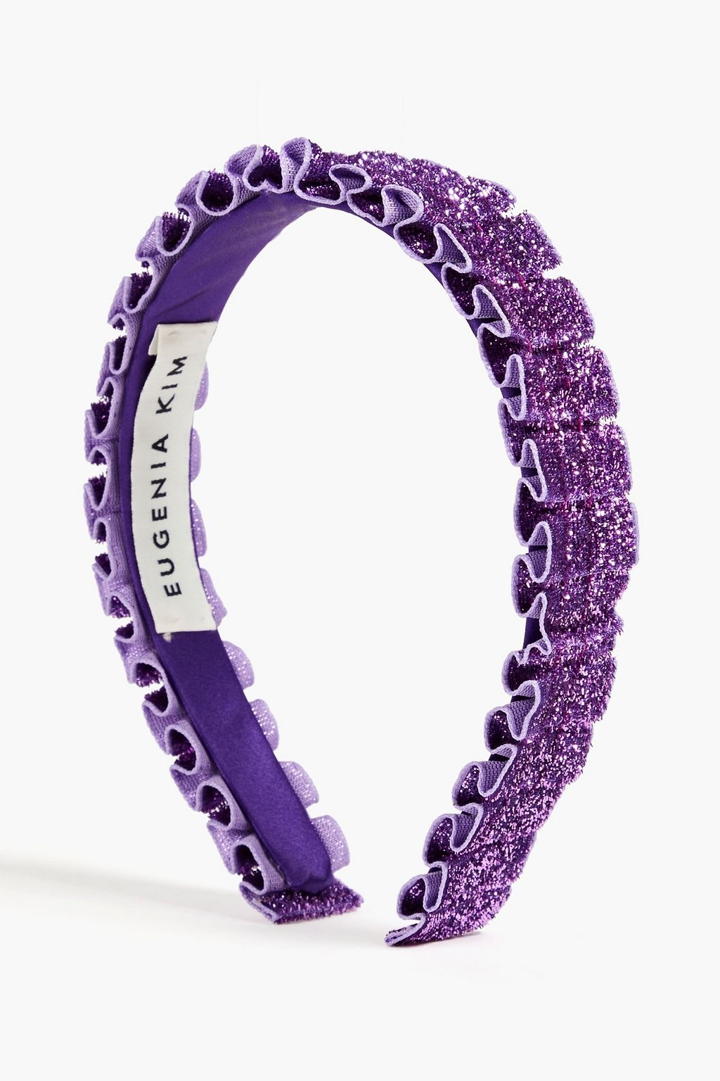 EUGENIA KIM Ruffled satin and tinsel hairband