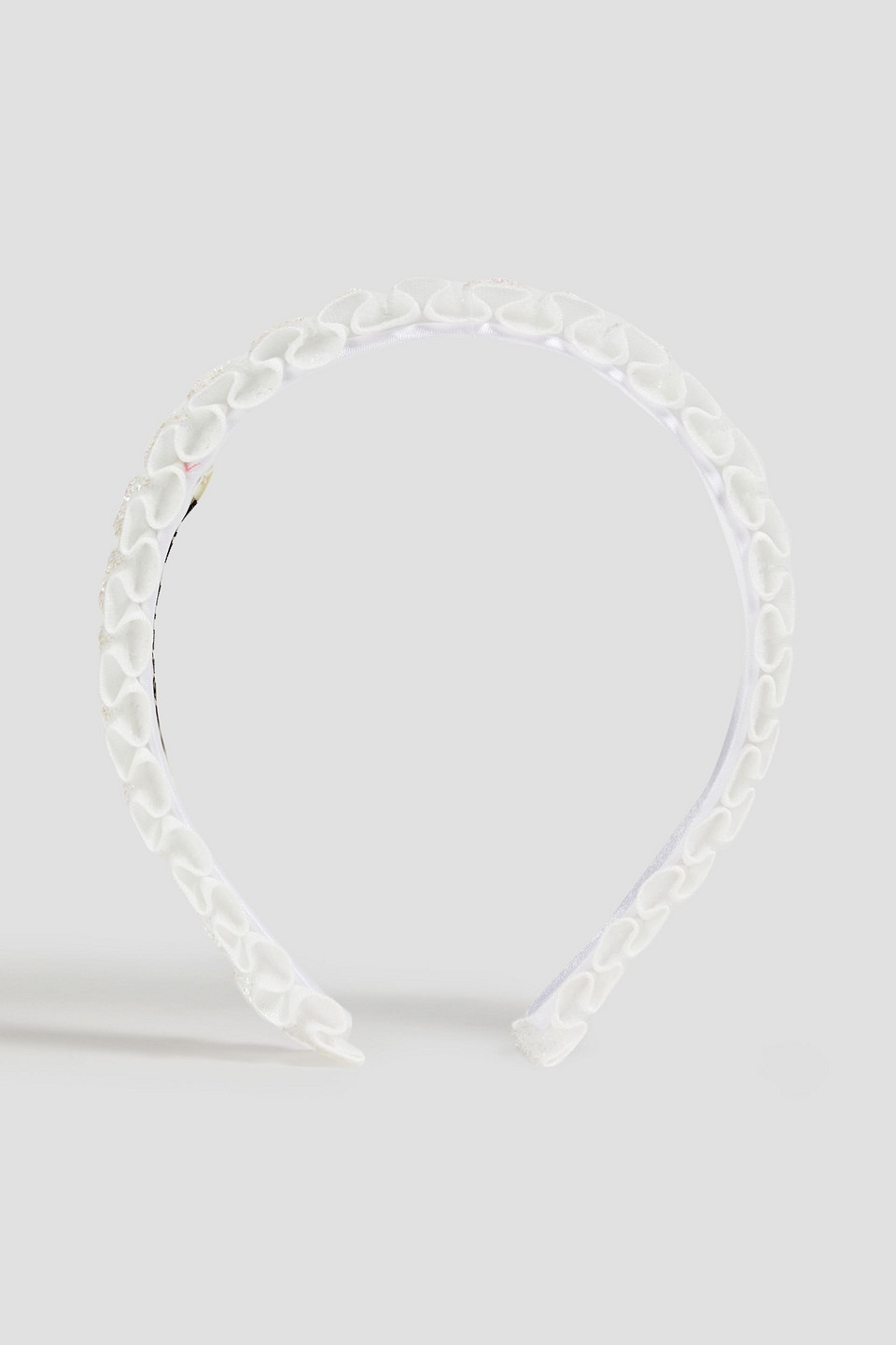 Eugenia Kim Ruffled Satin And Tinsel Hairband In White