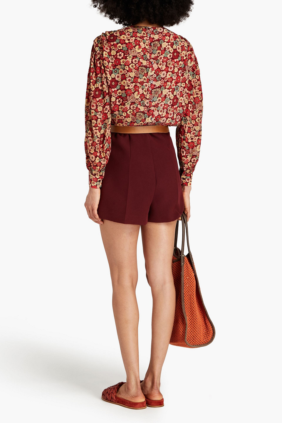 Antik Batik Floral-print Crepe De Chine Blouse In Burgundy