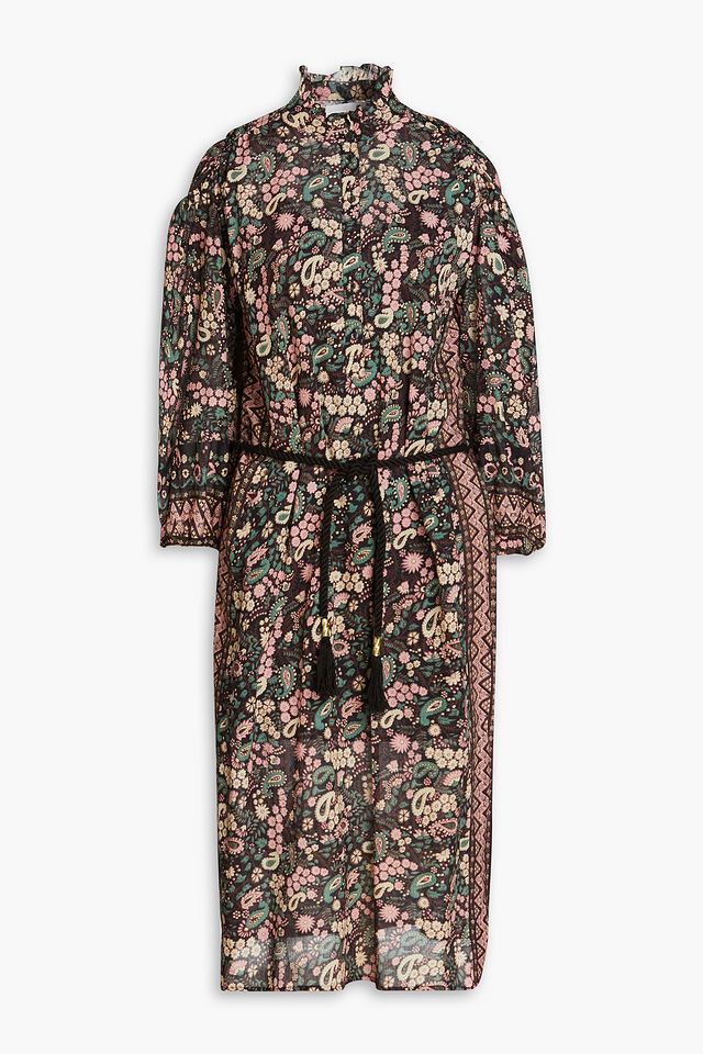 Helena belted floral-print cotton-voile midi dress