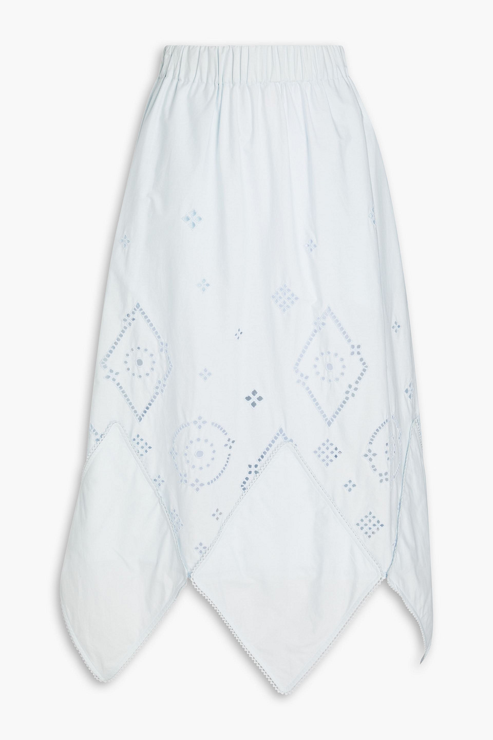 Asymmetric broderie anglaise cotton midi skirt