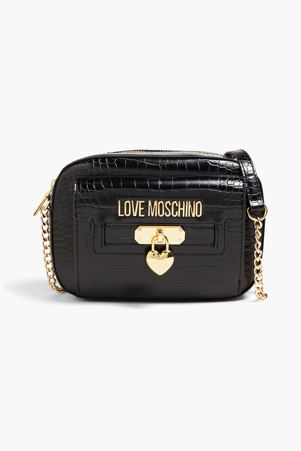 love moschino - croc-effect cross-body bag - black - onesize