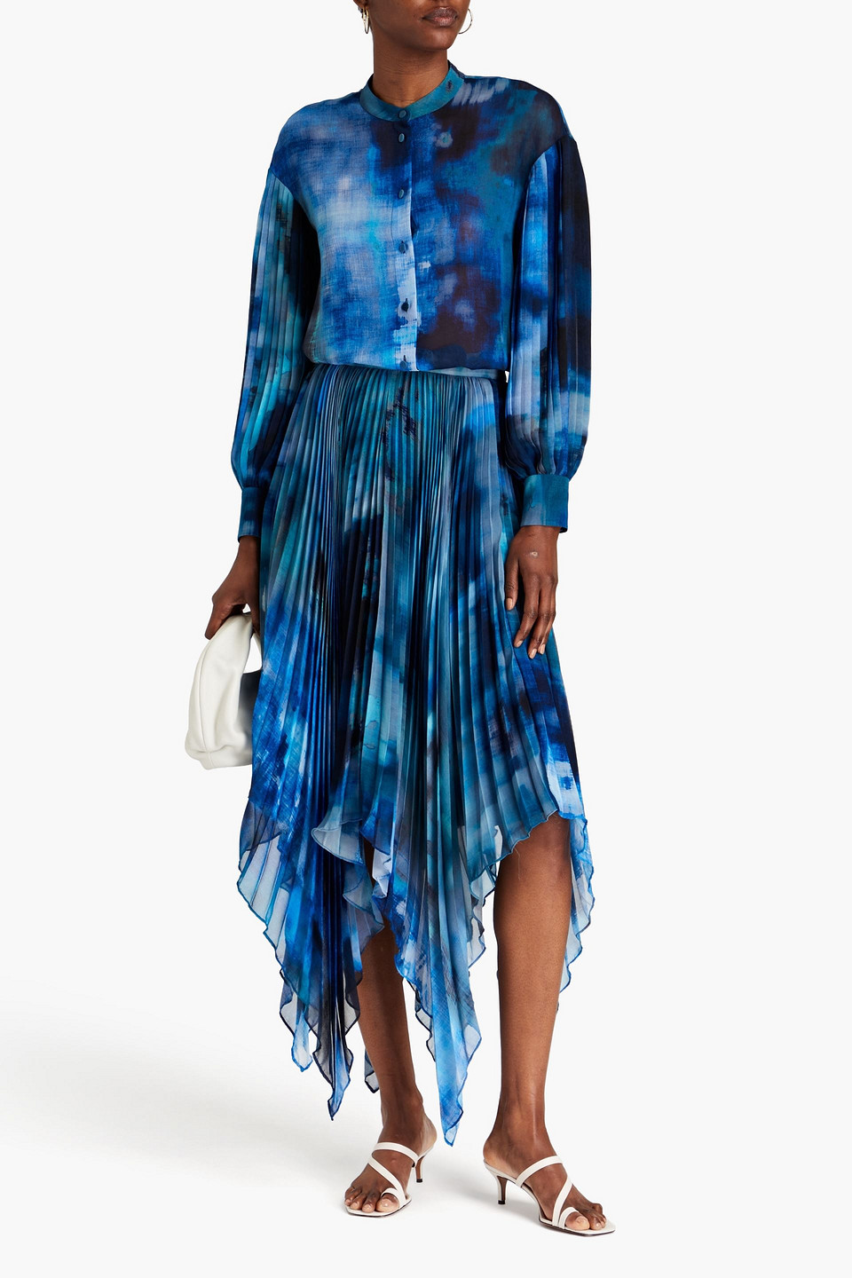 Shop Altuzarra Pleated Tie-dyed Chiffon Maxi Skirt In Azure