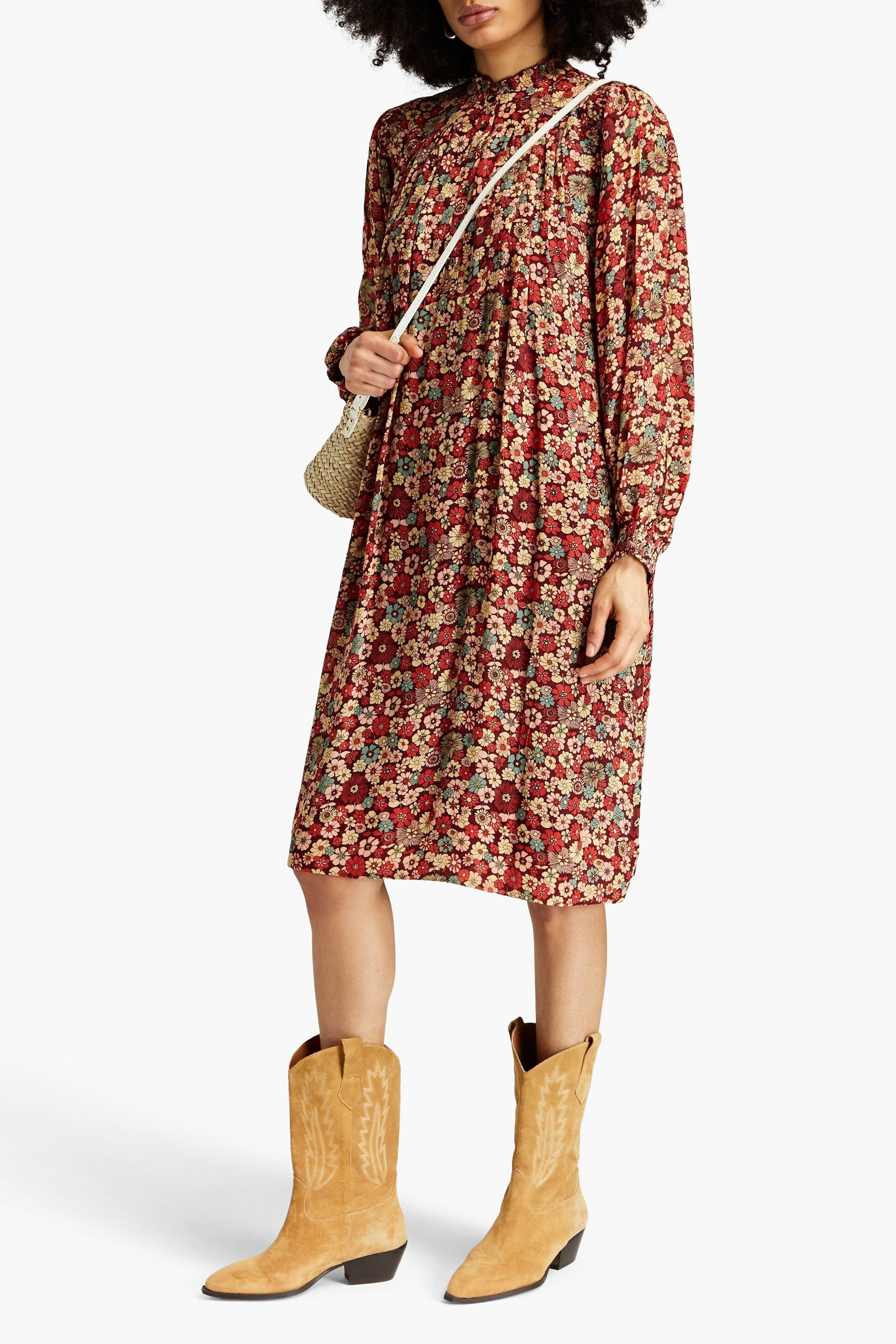 Antik Batik Colline gathered floral-print crepe de chine midi dress