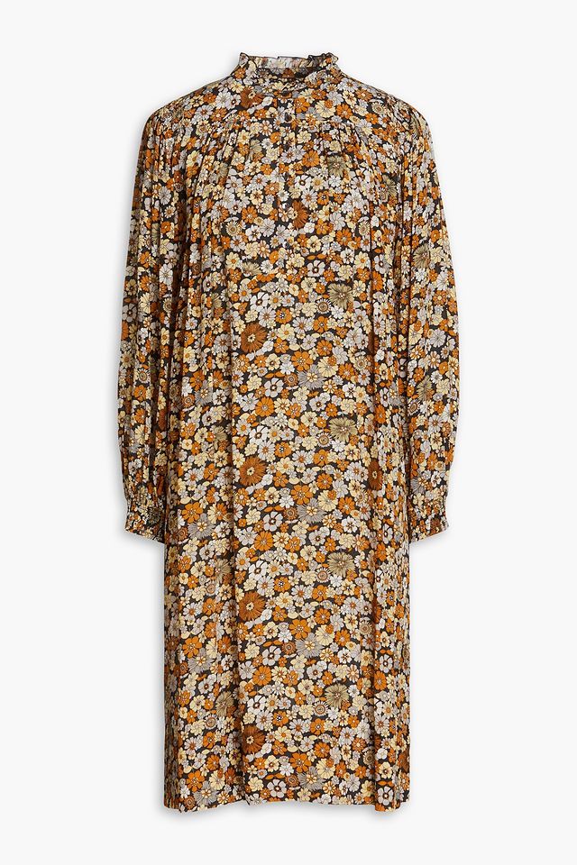 Colline gathered floral-print crepe de chine midi dress