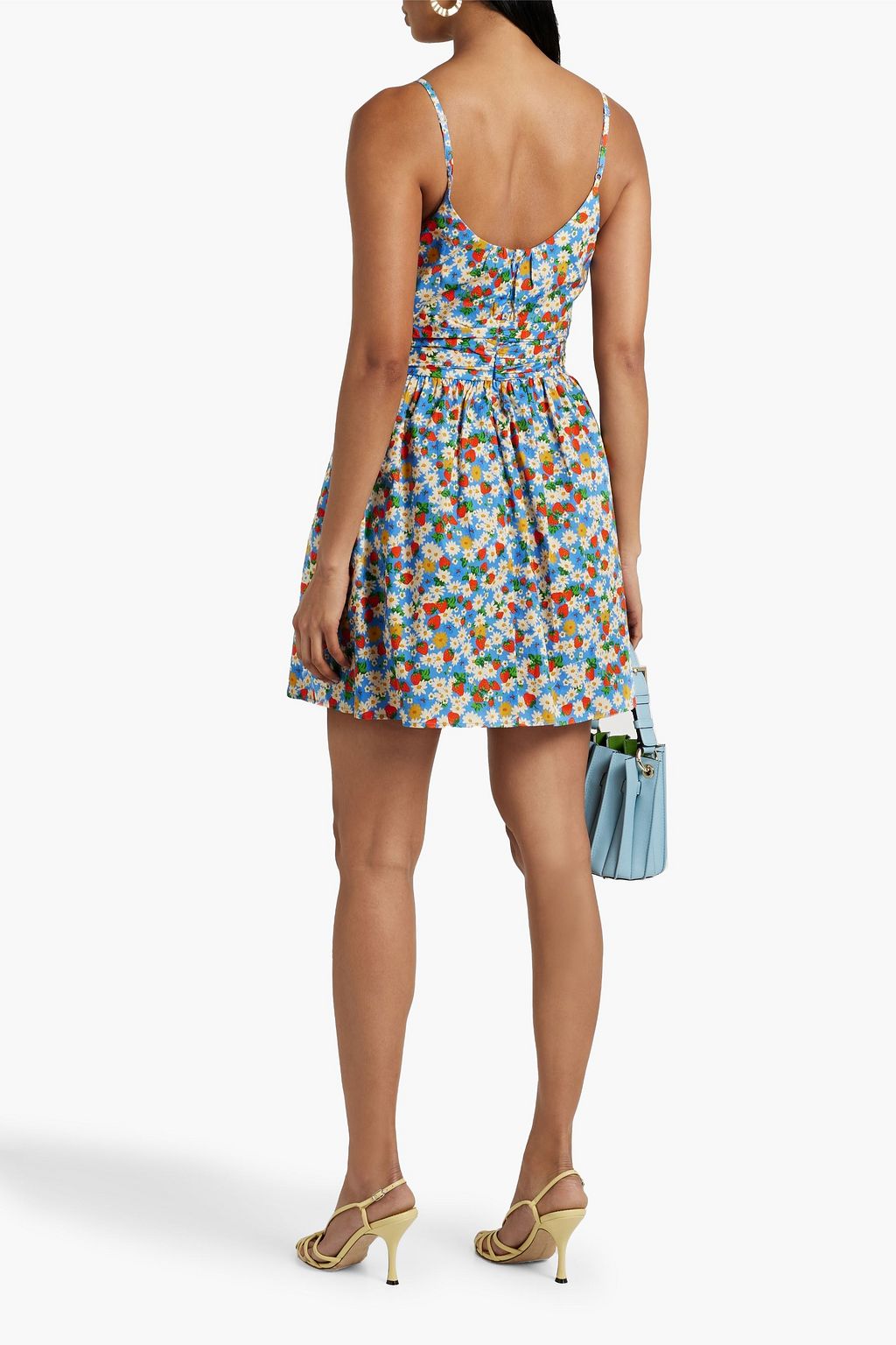 HVN Lucy ruched printed cotton-blend poplin mini dress