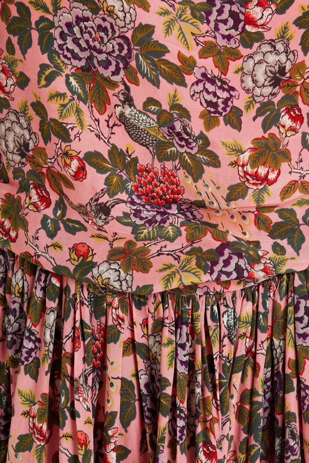 BYTIMO Gathered floral-print crepe de chine mini dress
