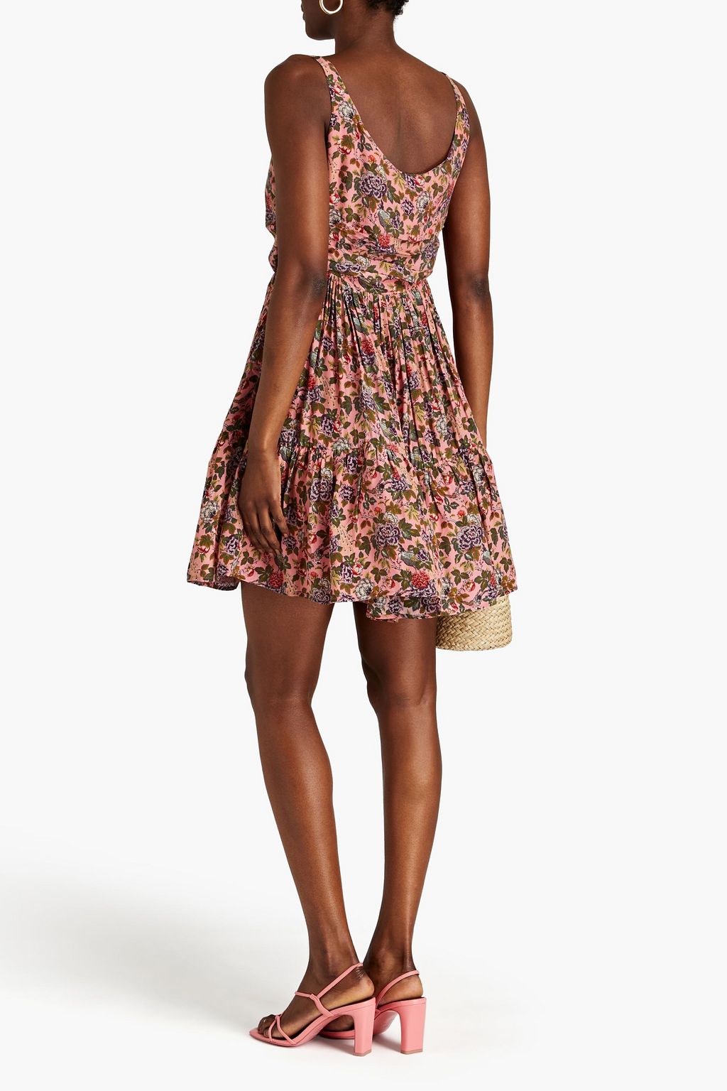 BYTIMO Gathered floral-print crepe de chine mini dress
