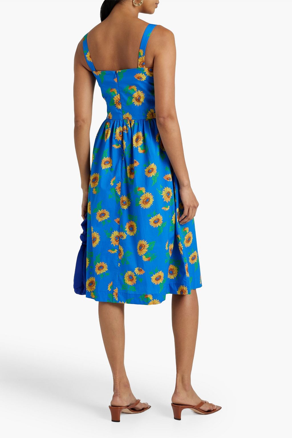 HVN Laura gathered floral-print cotton-blend poplin dress