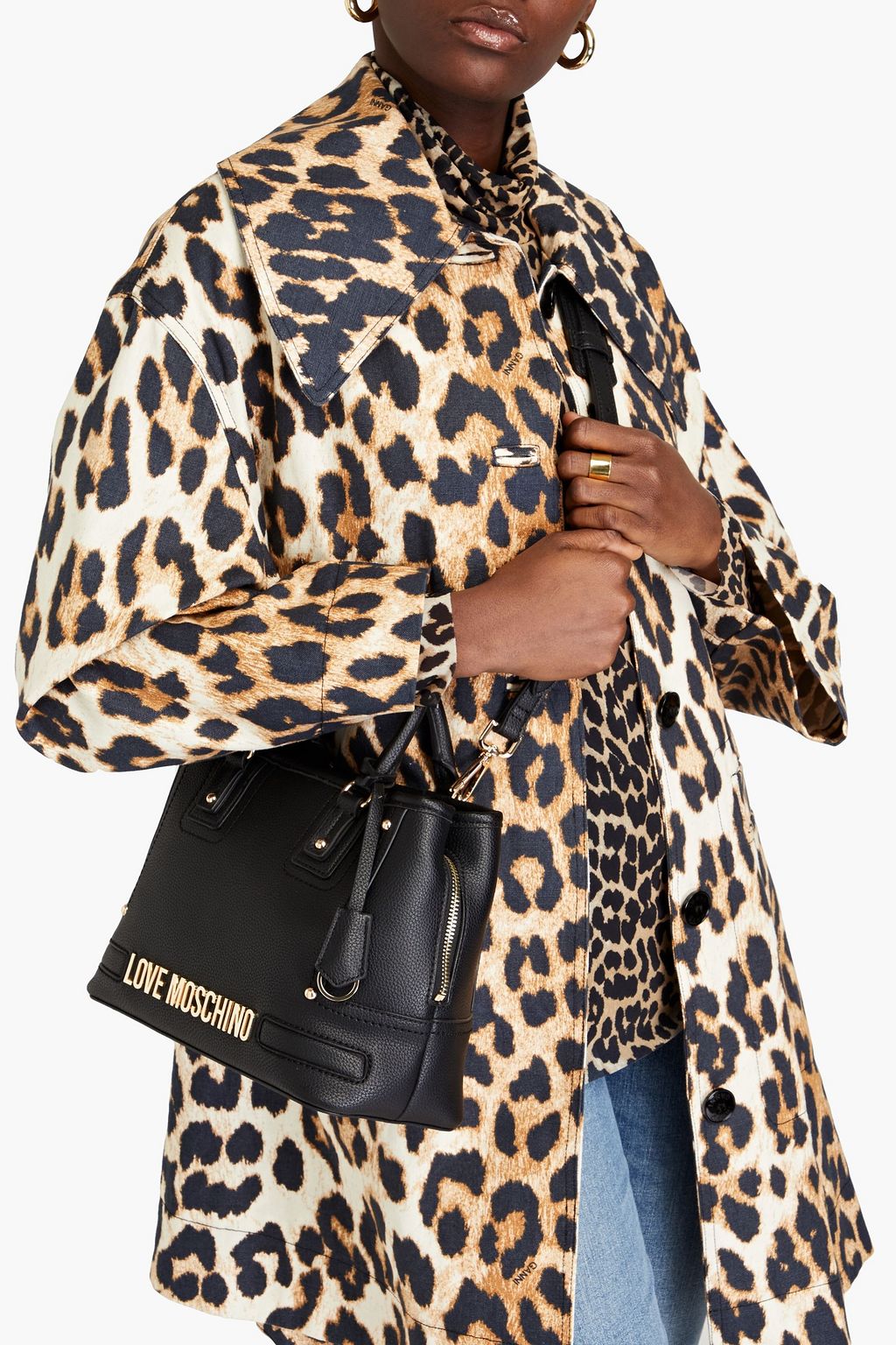 LOVE MOSCHINO Studded faux pebbled-leather tote