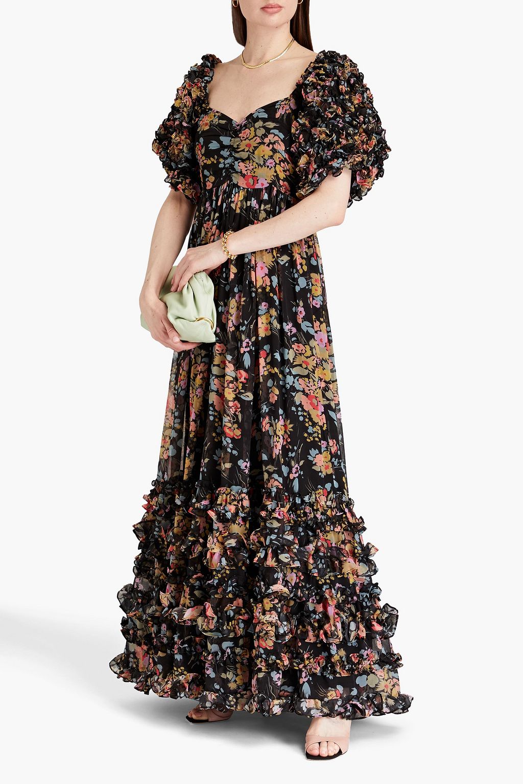 BYTIMO Ruffled floral-print chiffon maxi dress