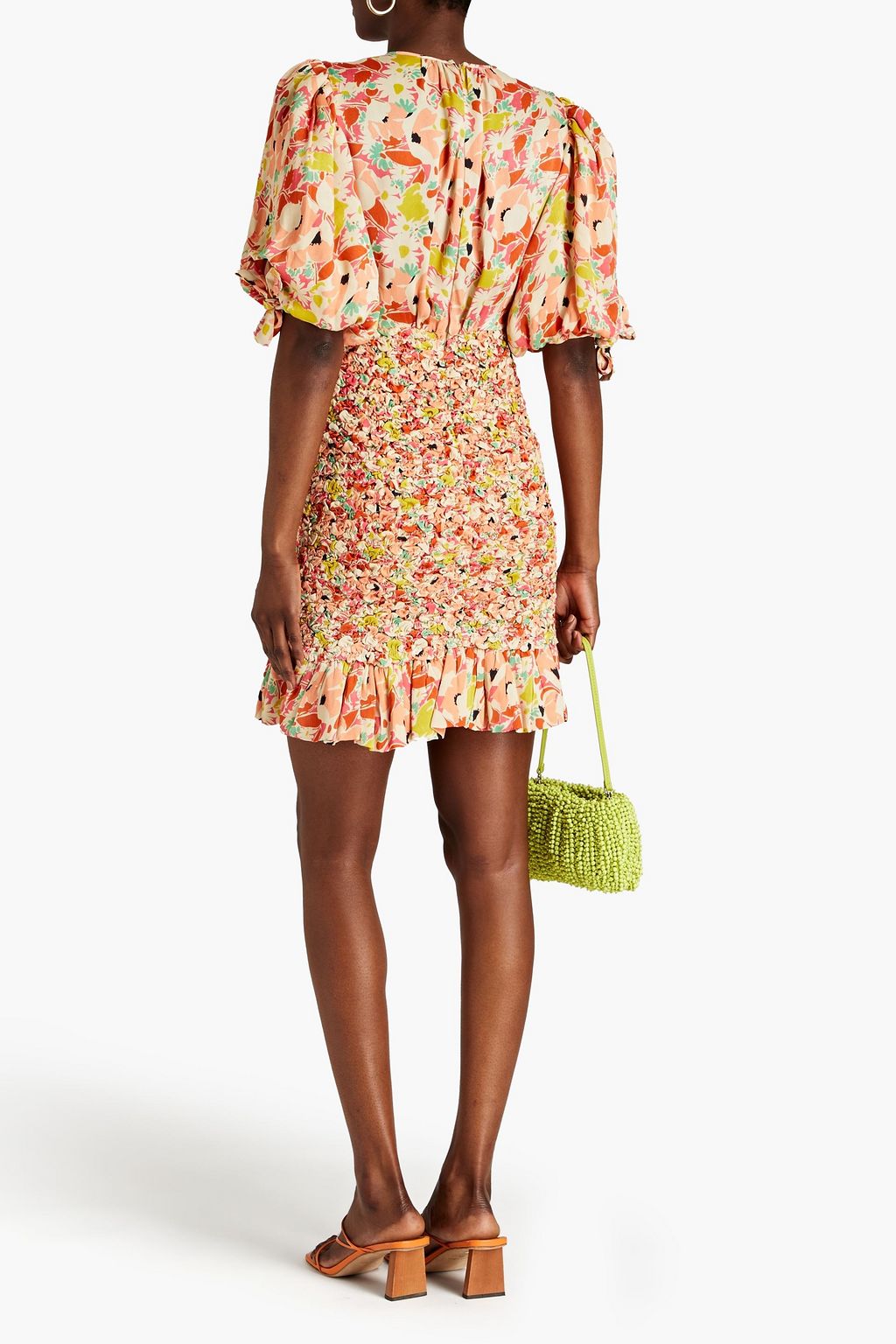 BYTIMO Shirred floral-print satin-crepe mini dress