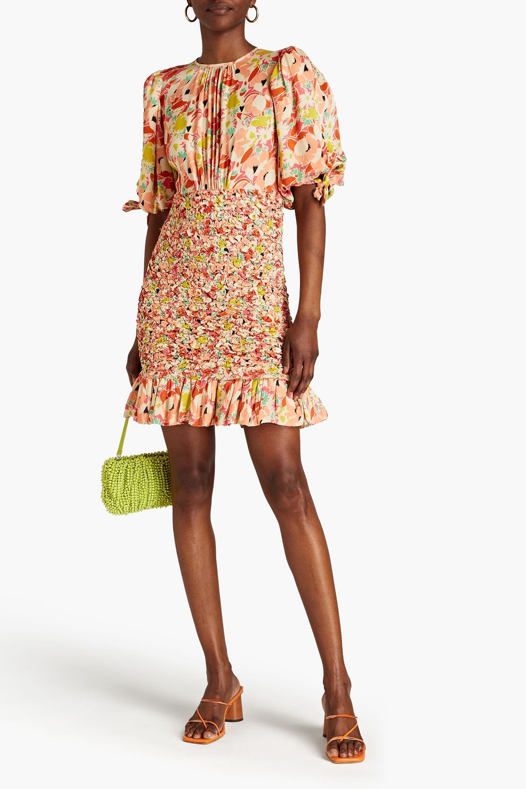 BYTIMO Shirred floral-print satin-crepe mini dress