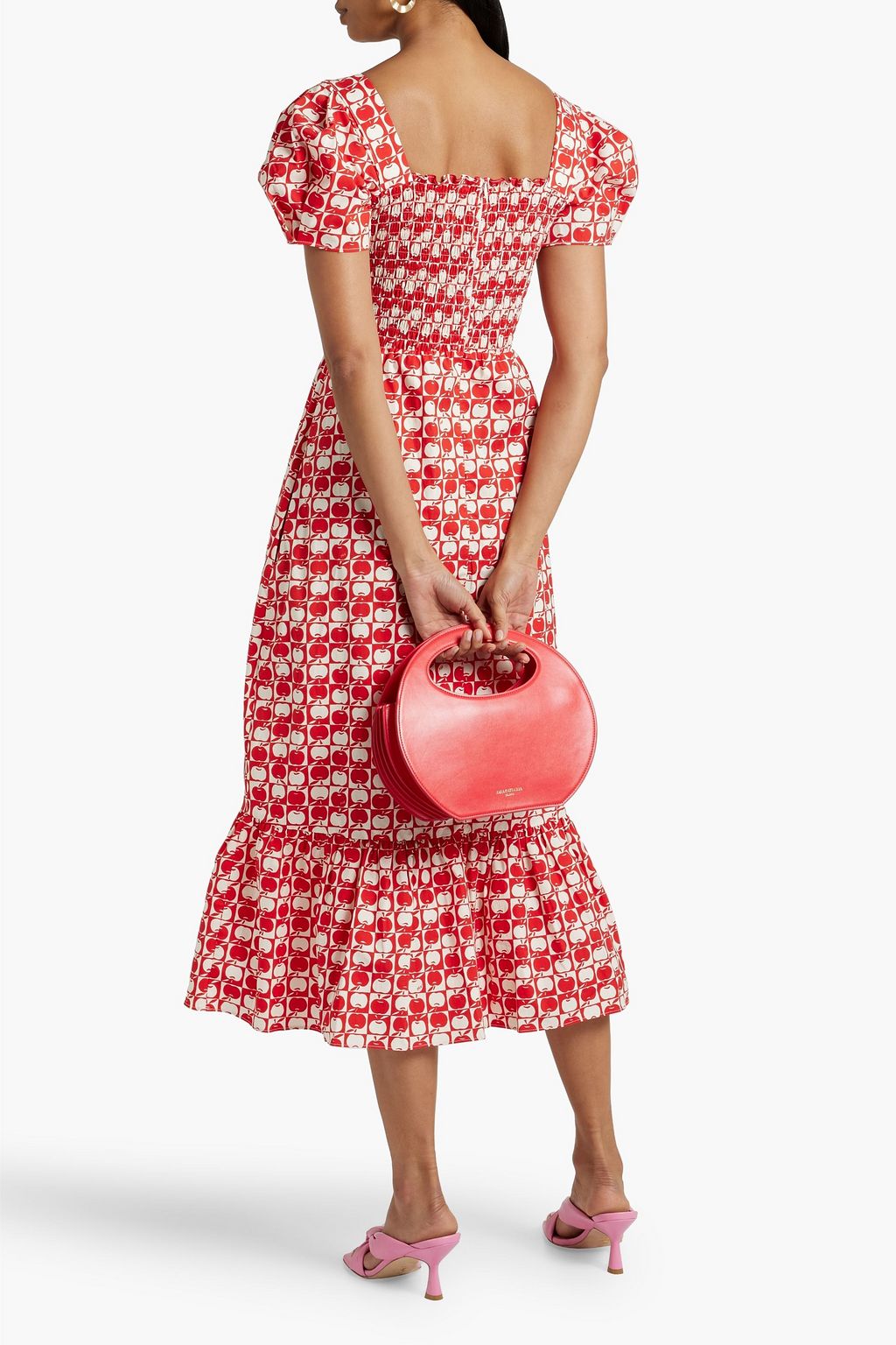 HVN Fromer shirred printed cotton-blend poplin midi dress